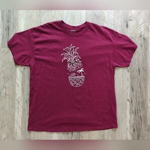RSQ Burgundy Graphic T-Shirt with Pineapple Design